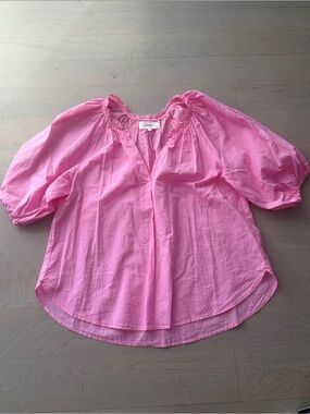 XiRENA Pink Puff-Sleeve Peasant Blouse